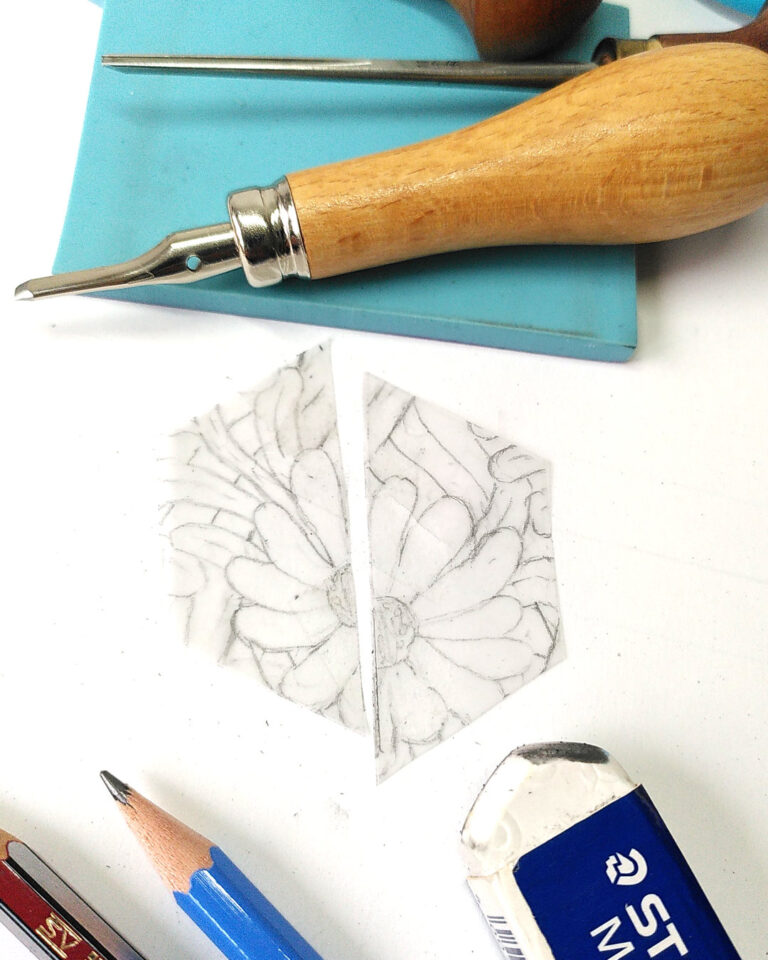 Creating a repeating pattern with a hand-carved stamp – Day 2 – Reine Kurth